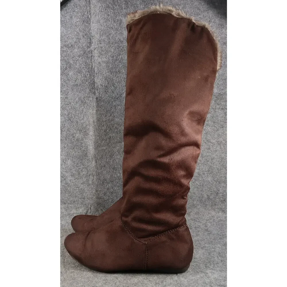 Charlotte Russe Shoes Womens 6 Boots Tall Slouch Pull On Faux Fur Lined Brown